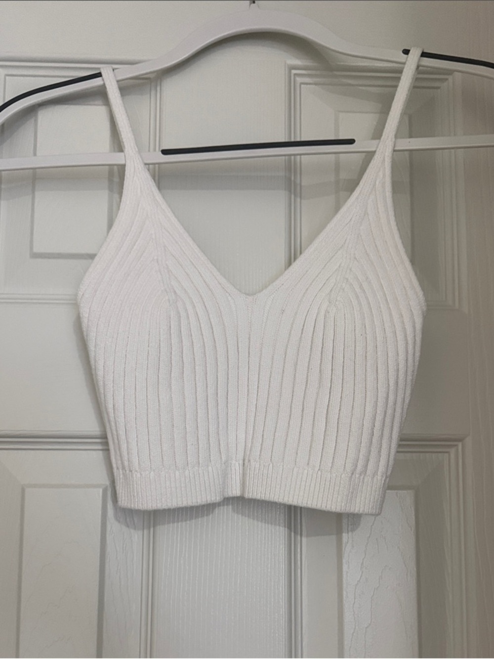 Free People White Ribbed V-Neck Cropped Camisole
